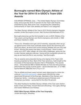Burroughs Named Male Olympic Athlete of the Year for 2014-15 in USOC's Team USA Awards