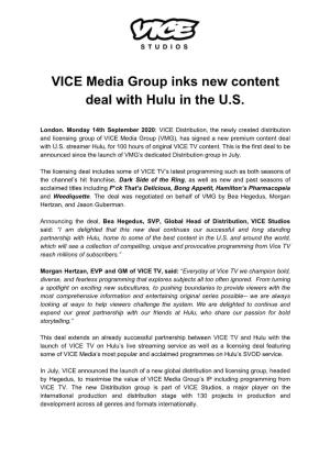 VICE Media Group Inks New Content Deal with Hulu in the U.S