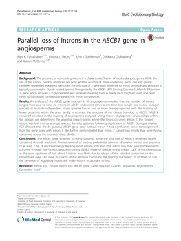 Parallel Loss of Introns in the ABCB1 Gene in Angiosperms Rajiv K
