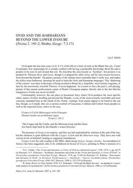 OVID and the BARBARIANS BEYOND the LOWER DANUBE (Tristia 2