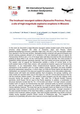 The Incahuasi Resurgent Caldera (Ayacucho Province, Peru), a Site of High-Magnitude Explosive Eruptions in Miocene Times