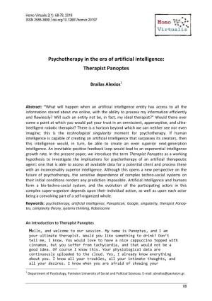 Psychotherapy in the Era of Artificial Intelligence: Therapist Panoptes