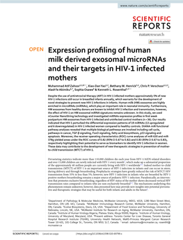 Expression Profiling of Human Milk Derived Exosomal Micrornas And