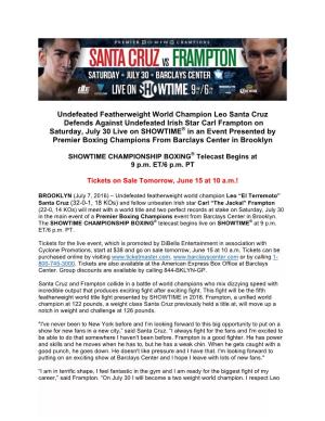 Undefeated Featherweight World Champion Leo Santa Cruz Defends