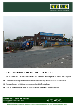 To Let 170 Ribbleton Lane Preston Pr1 5Le