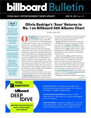 Olivia Rodrigo's 'Sour' Returns to No. 1 on Billboard 200 Albums Chart