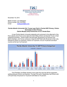 1 November 18, 2015 Media Contact: Jim Hellegaard Phone Number: 561