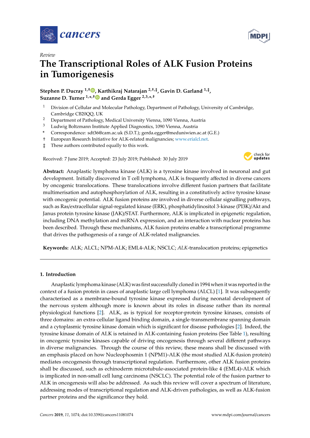 The Transcriptional Roles of ALK Fusion Proteins in Tumorigenesis