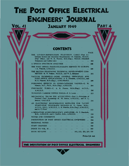 Post Office Electrical Engineers' Journal Vol41 Pt 4 January 1949