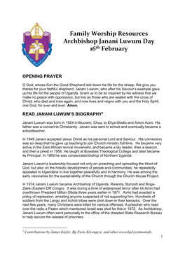 Family Worship Resources Archbishop Janani Luwum Day 16Th February