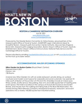 Boston & Cambridge Destination Overview What's