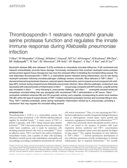 Thrombospondin-1 Restrains Neutrophil Granule Serine Protease Function and Regulates the Innate Immune Response During Klebsiella Pneumoniae Infection