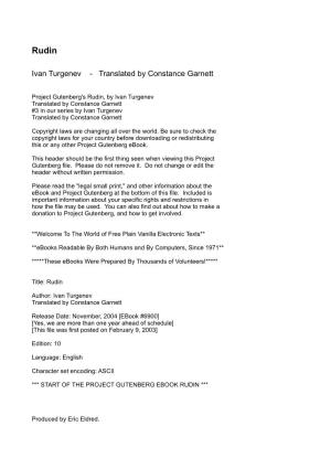 Ivan Turgenev - Translated by Constance Garnett