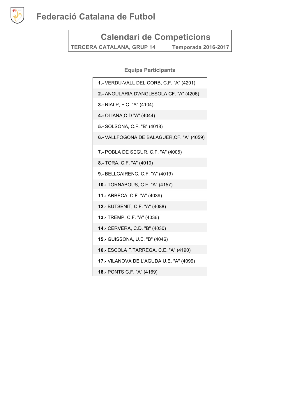 Calendari De Competició