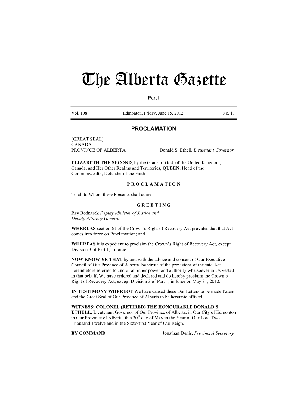 The Alberta Gazette