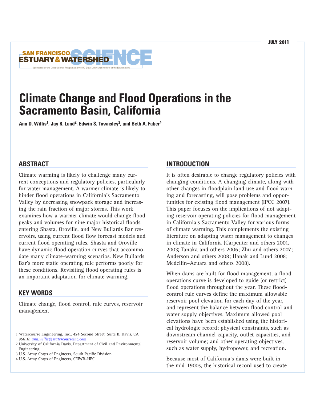 Climate Change and Flood Operations in the Sacramento Basin, California Ann D