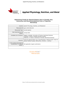 Optimizing Foods for Special Dietary Use in Canada: Key Outcomes and Recommendations from a Tripartite Workshop