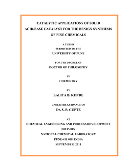 Catalytic Applications of Solid Acid/Base Catalyst for the Benign Synthesis of Fine Chemicals