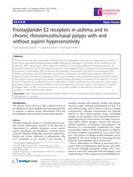 Prostaglandin E2 Receptors in Asthma and in Chronic Rhinosinusitis/Nasal
