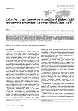 Oxidative Stress Biomarkers Among Saudi Patients with Non-Alcoholic Steatohepatitis Versus Chronic Hepatitis C