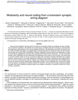 Modularity and Neural Coding from a Brainstem Synaptic Wiring Diagram