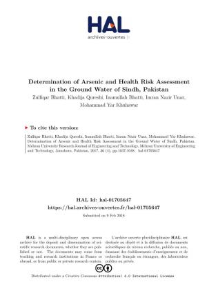 Determination of Arsenic and Health Risk Assessment in the Ground