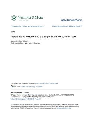 New England Reactions to the English Civil Wars, 1640-1660