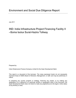 India Infrastructure Project Financing Facility II –Soma Isolux Surat-Hazira Tollway