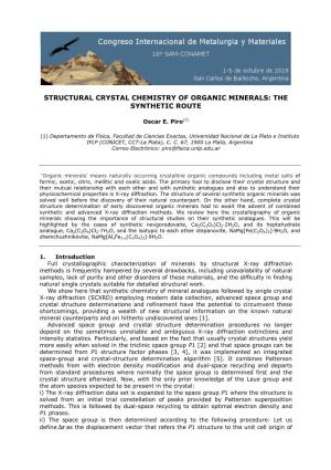Structural Crystal Chemistry of Organic Minerals: the Synthetic Route