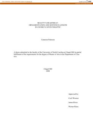 ORNAMENTATION and SENTENCE-LENGTH in CICERO's NINTH PHILIPPIC Cameron Paterson a Thesis Submitted to Th
