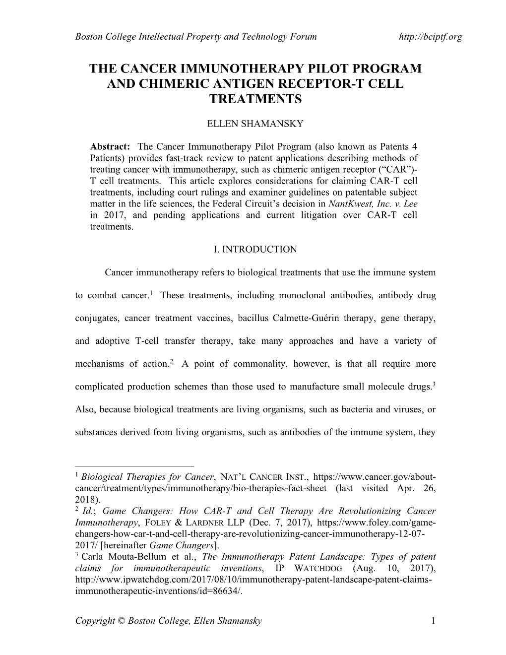 The Cancer Immunotherapy Pilot Program and Chimeric Antigen Receptor-T Cell Treatments