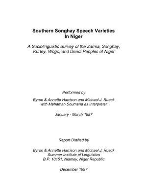 Southern Songhay Speech Varieties in Niger
