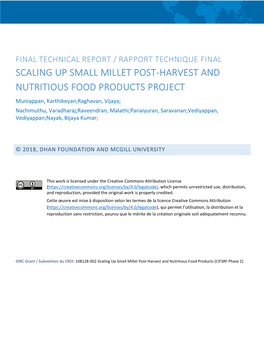 Scaling up Small Millet Post-Harvest and Nutritious Food Products Project