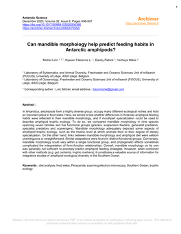 Can Mandible Morphology Help Predict Feeding Habits in Antarctic Amphipods?