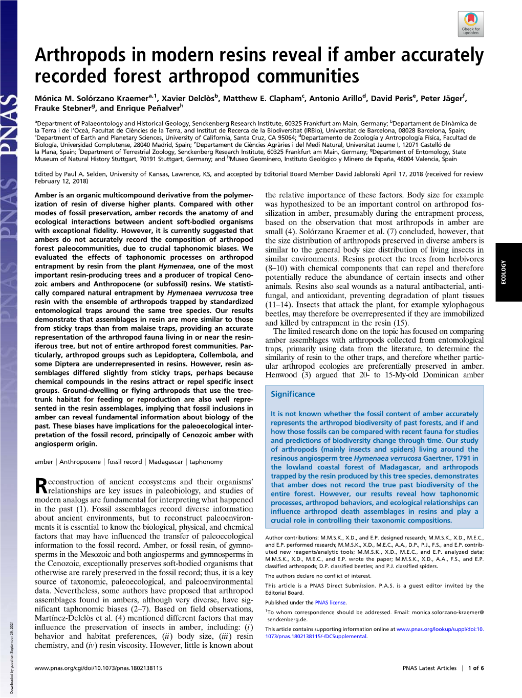 Arthropods in Modern Resins Reveal If Amber Accurately Recorded Forest Arthropod Communities