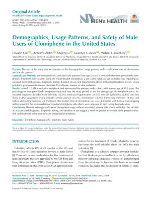Demographics, Usage Patterns, and Safety of Male Users of Clomiphene in the United States
