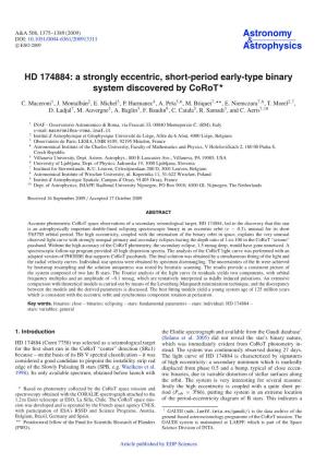HD 174884: a Strongly Eccentric, Short-Period Early-Type Binary System Discovered by Corot