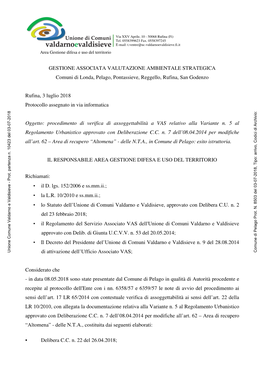 GESTIONE ASSOCIATA VALUTAZIONE AMBIENTALE STRATEGICA Comuni Di Londa, Pelago, Pontassieve, Reggello, Rufina, San Godenzo