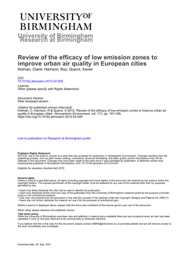 Review of the Efficacy of Low Emission Zones to Improve Urban Air Quality in European Cities Holman, Claire; Harrison, Roy; Querol, Xavier