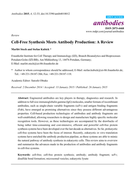 Cell-Free Synthesis Meets Antibody Production: a Review