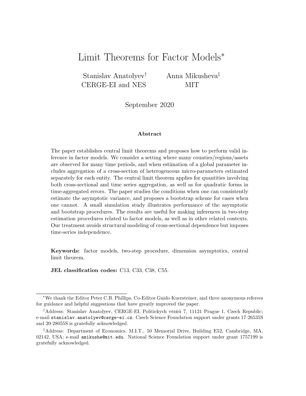 Limit Theorems for Factor Models∗