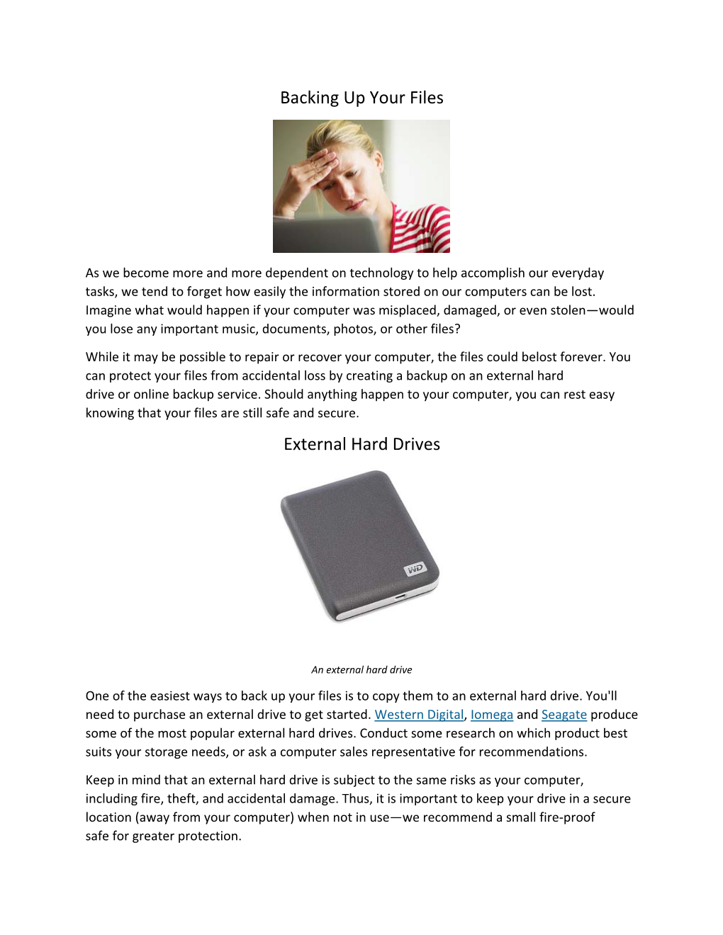 Backing up Your Files External Hard Drives