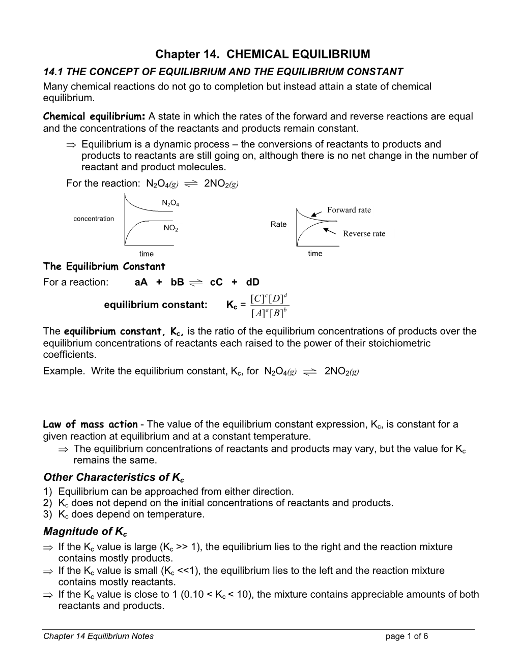 Chapter 14. CHEMICAL EQUILIBRIUM