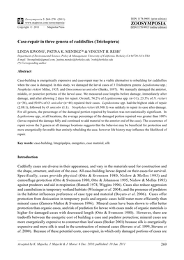 Case-Repair in Three Genera of Caddisflies (Trichoptera)