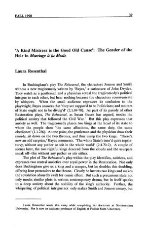 "A Kind Mistress Is the Good Old Cause": the Gender of the Heir in Marriage À La Mode