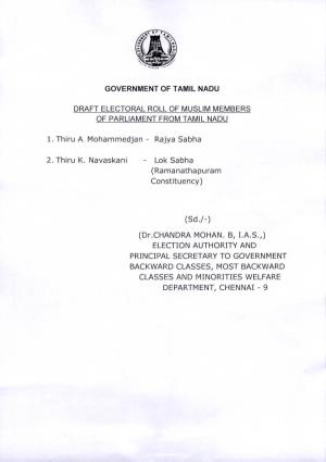 Government of Tamil Nadu Draft Electoral Roll Of