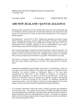 Air New Zealand/Qantas Alliance