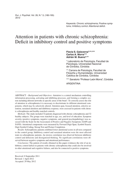 Attention in Patients with Chronic Schizophrenia: Deficit in Inhibitory Control and Positive Symptoms