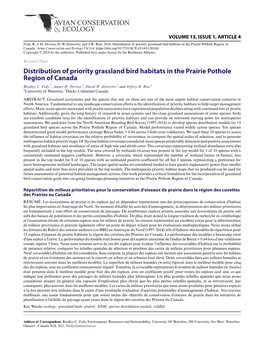 Distribution of Priority Grassland Bird Habitats in the Prairie Pothole Region of Canada