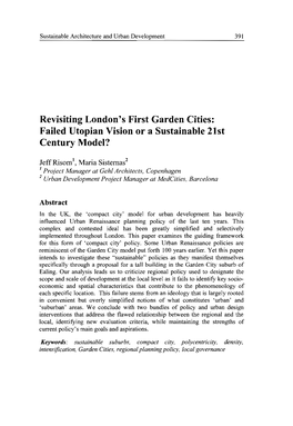 Revisitinglondon's First Garden Cities: Failed Utopian Vision Or a Sustainable 21St Century Model?